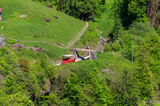 Reichenbachfall funicular (Reichenbachfall-Bahn) from Willigen, near Meiringen, to the famous Reichenbach Falls, Switzerland