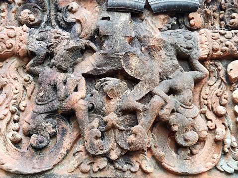 Apsaras at Prasat Banteay Pir Chaon, a laterite temple at Koh Ker, a remote archaeological site in northern Cambodia about 120 kilometres from the ancient site of Angkor.