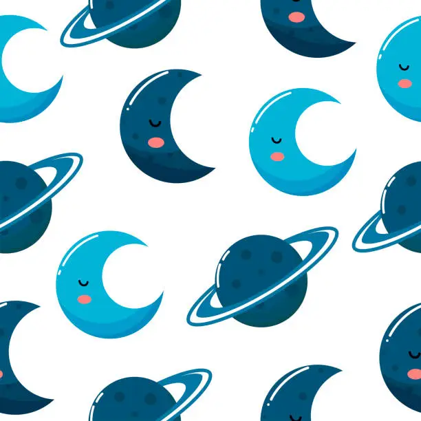 Vector illustration of Seamless pattern cute planets. space baby background. Cartoon. hand drawn style.