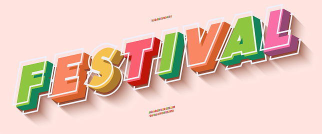 Festival font 3d bold line style for summer party poster, t shirt, flier, decoration, card, sale banner, printing on fabric, industrial. Cool typeface. Trendy alphabet. Vector 10 eps