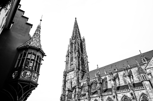 Historical buildings in Freiburg im Breisgau. Centuries-old architecture.