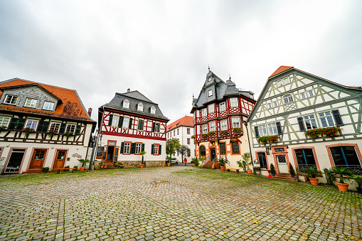 Traditional architecture with old half-timbered houses in the town of Heppenheim an der Bergstrasse.