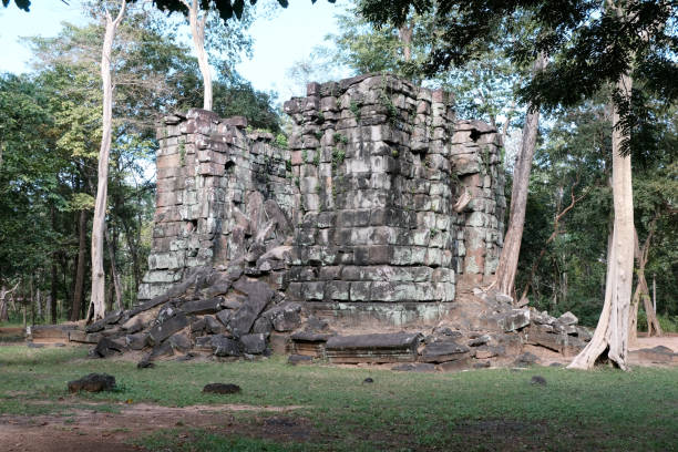 Ruins of Prasat Andong Kuk, one of the five isolated temples belonging to the north-eastern group at Koh Ker, a remote archaeological site in northern Cambodia about 120 kilometres from the ancient site of Angkor.