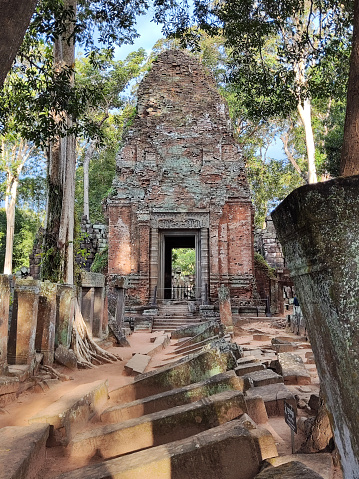 Prasat Krahom at Koh Ker, a remote archaeological site in northern Cambodia about 120 kilometres from the ancient site of Angkor.