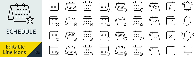 Vector Schedule Line Drawing Icon Set (Not Outlined)