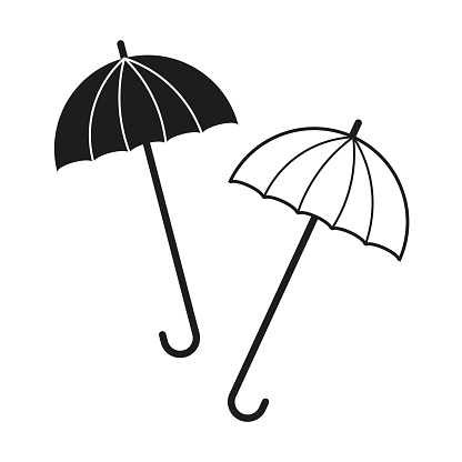 Minimalist umbrellas illustration. Rain protection symbols. Black and white parasol icons. Vector illustration. EPS 10. Stock image.