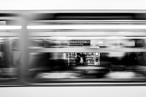 Paris, France - April 8th, 2024: Paris Metro interior on the second-busiest subway system in Europe, after Moscow