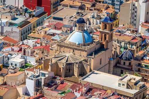Aerial view of San NicolÃ¡s Cathedral in the olf city center of Alicante, Valencia region, Spain