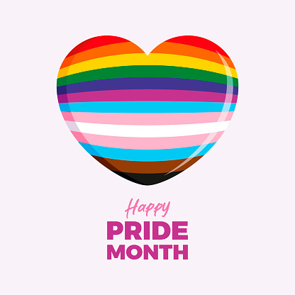 LGBTQ pride flag in heart shape icon. Template for background, banner, card. LGBTQIA love symbol. Lesbian, Gay, Bisexual, Transgender and Queer Pride Month