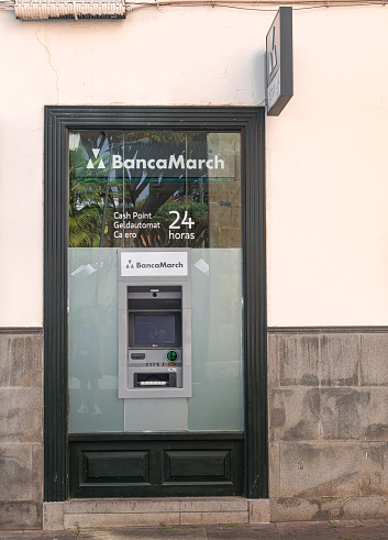 La Laguna, TenerifeSpain; March 24 2023: Banca March bank ATM in La Laguna city, Tenerife, Canary islands