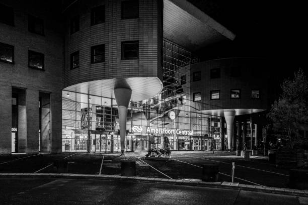 Amersfoort, The Netherlands - April 9th, 2024:  Amersfoort Central Train Station at night