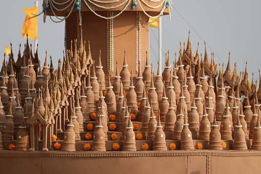 Forming sand pagodas , Songkran festival at Bangsean, Chonburi Thailand