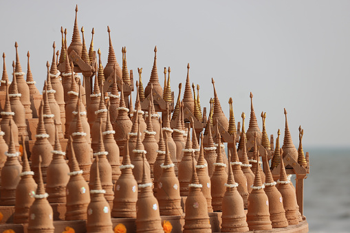 Forming sand pagodas , Songkran festival at Bangsean, Chonburi Thailand