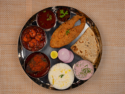 Seafood Thali, Non-Vegeterian Dish, Pune, Maharashtra, India.ARW
