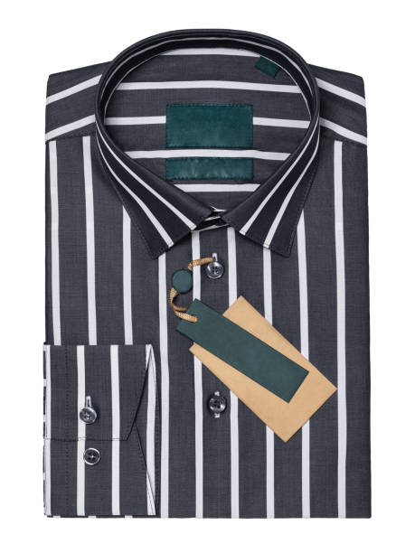Classic black and white striped folded long sleeve shirt isolated on white background, top view