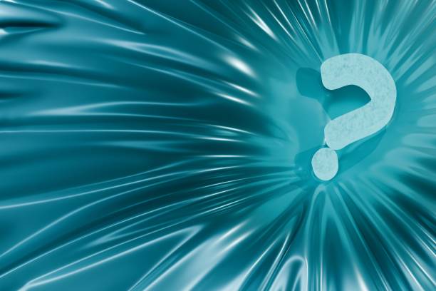 3d render of glowing question mark pressing folds into shiny blue fabric