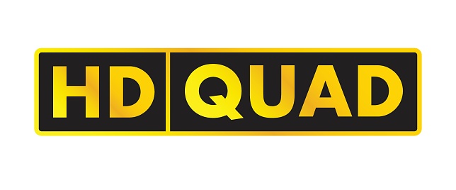 HD Quad. Presentation plate in gold color, icon symbol for TVs on a white background.