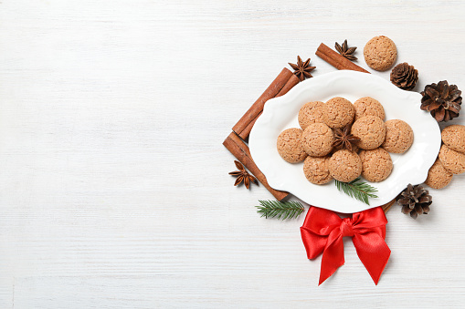 Concept of Dutch Christmas cookies, Pepernoten, space for text