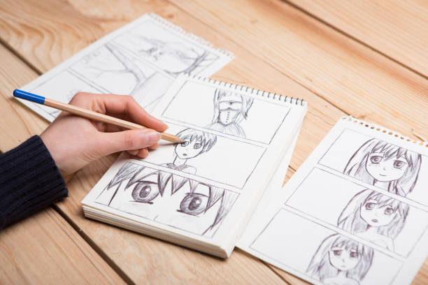 istock Artist drawing an anime comic book in a studio. 2148391776