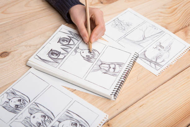 istock Artist drawing an anime comic book in a studio. 2148391971