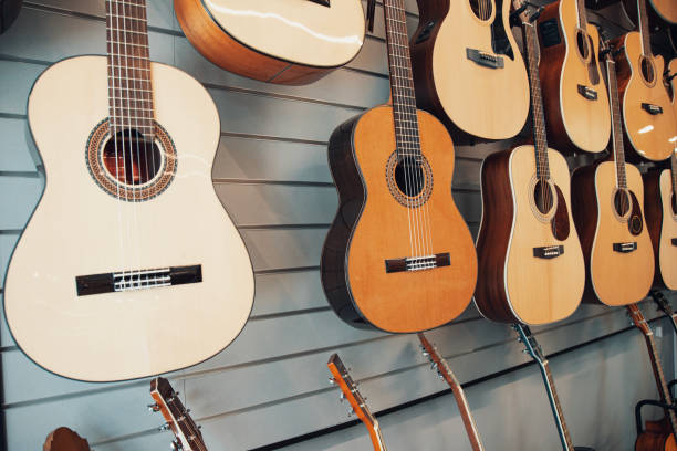 istock Group of classic musical guitar instruments .  Selective focus 2148393110