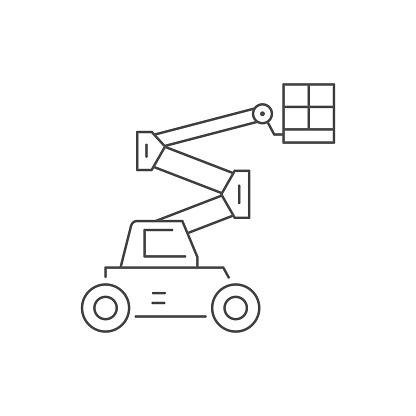 Articulating boom lift line icon isolated on white. Vector illustration