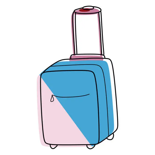 Vector illustration of Luggage bag, Suitcase, Baggage. Outline Vacation, travel, holiday concept. Hand drawn Vector Illustration Isolated on White. Colorful trendy Linear Design object with Color shapes. Graphic Element