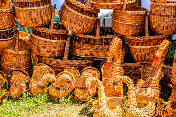 Wicker baskets for sale on street fair