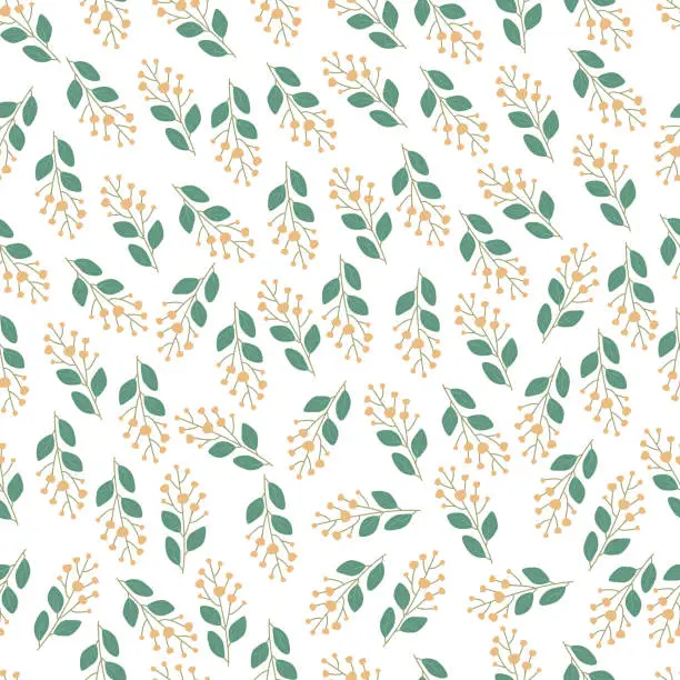 Vector illustration of Floral seamless vector pattern. Beautiful twigs on a white background. Template for textile, wallpaper, packaging, cover, web, card, box, print, banner, ceramics