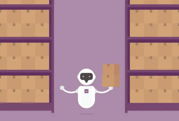 Vector illustration of inventory robot in warehouse management