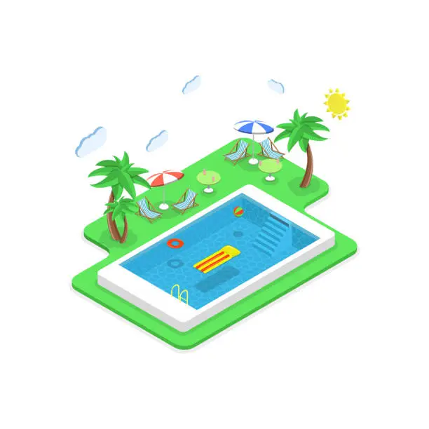 Vector illustration of 3D Isometric Flat Vector Set of Summer Beach Set. Item 1