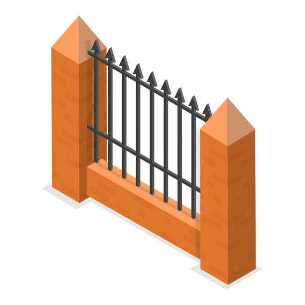 istock 3D Isometric Flat Vector Set of Terrace Fences and Gates. Item 1 2148398939