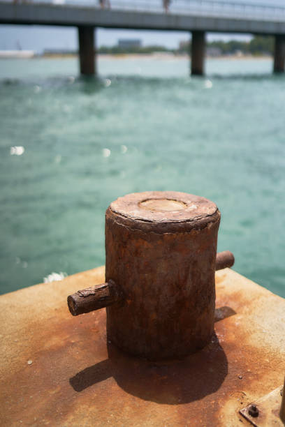 rusty metal structures on the pier, vintage, background, atmosphere