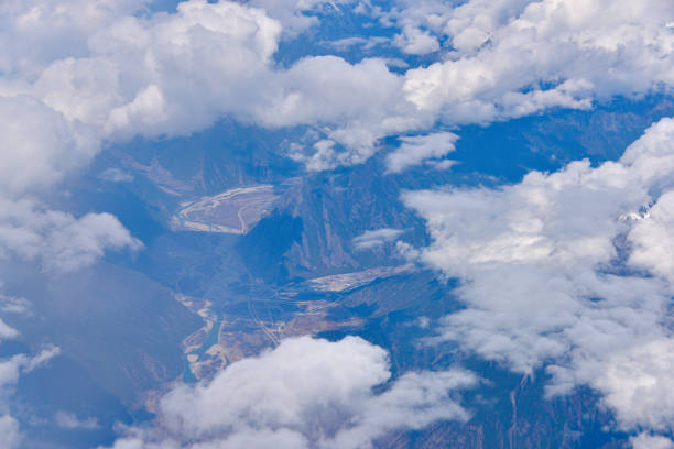 Aerial view of snow capped mountains in Sichuan and Tibet, China