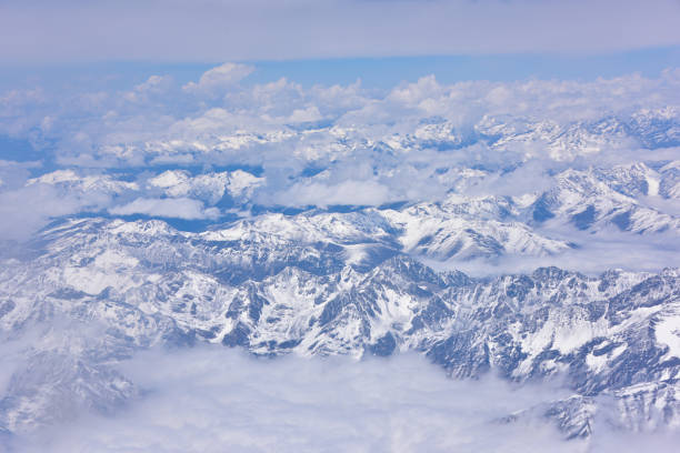 Aerial view of snow capped mountains in Sichuan and Tibet, China