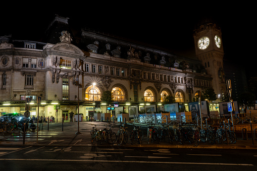 Facade of Paris-Lyon station at night. Paris. France. August 11, 2023