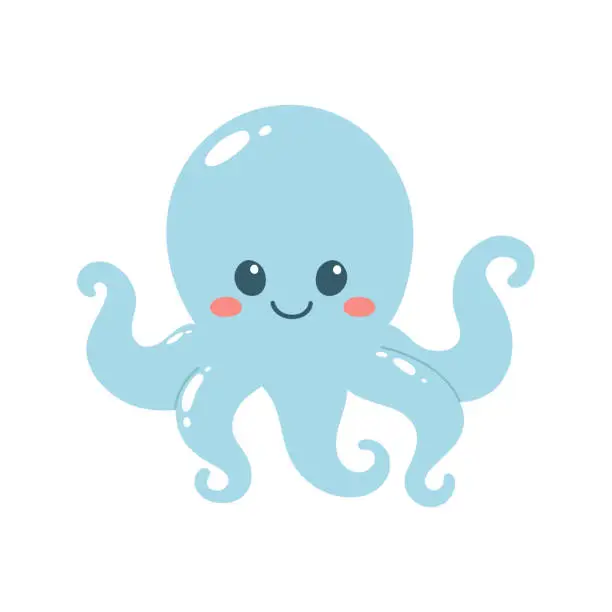 Vector illustration of Hand drawn cute octopus. Marine life animals.