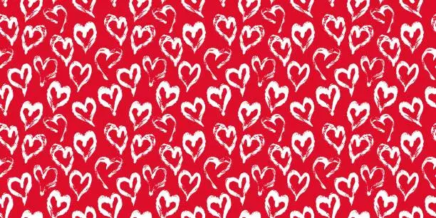 Vector illustration of Seamless heart pattern. Hand painted ink brush