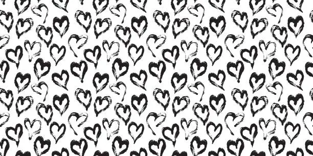 Vector illustration of Seamless heart pattern hand painted with ink brush