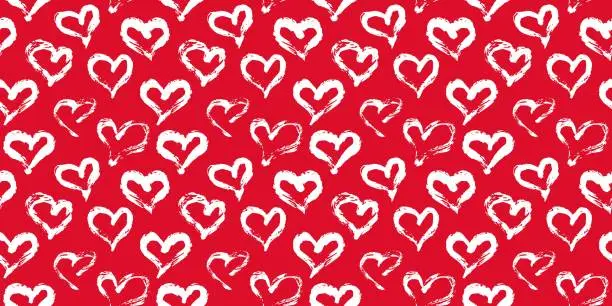 Vector illustration of Seamless heart pattern. Hand painted ink brush