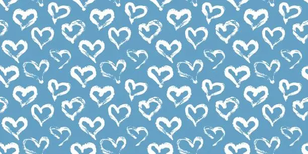 Vector illustration of Seamless heart pattern hand painted with ink brush