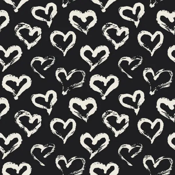 Vector illustration of Seamless heart pattern hand painted with ink brush