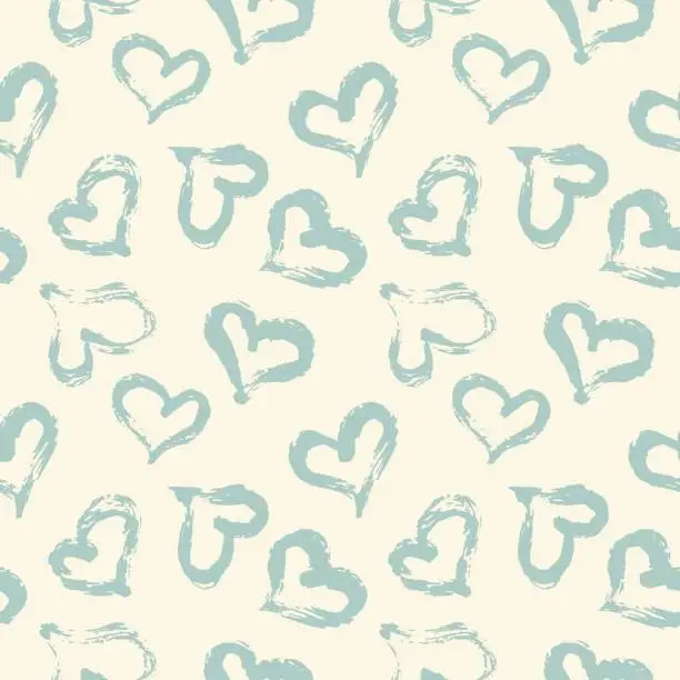 Vector illustration of Seamless heart pattern. Hand painted ink brush