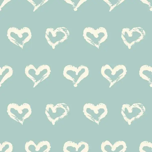 Vector illustration of Seamless heart pattern. Hand painted ink brush