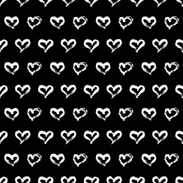 Vector illustration of Seamless heart pattern. Hand painted ink brush