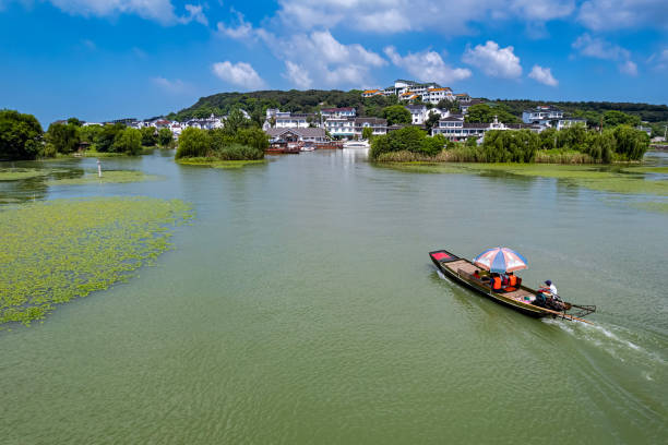 Panorama of Xishan and Lake Tai, Suzhou, China