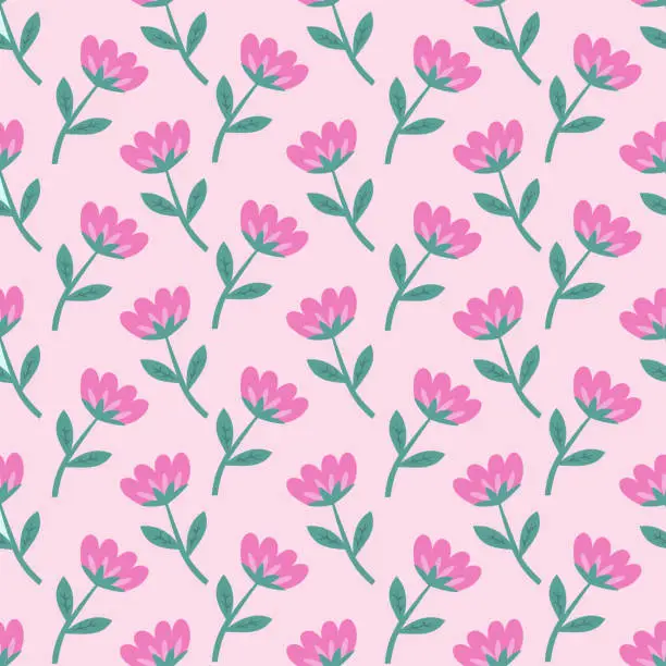 Vector illustration of Vintage seamless floral pattern. A background of bright colors on a pink background. Vector graphics for printing on surfaces and web design.