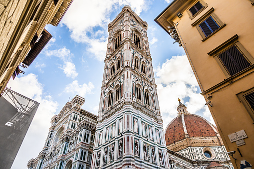 Florence, Italy. Cathedral of Santa Maria del Fiore, also named Duomo. Romantic and colorful architecture, Renaissance masterpiece