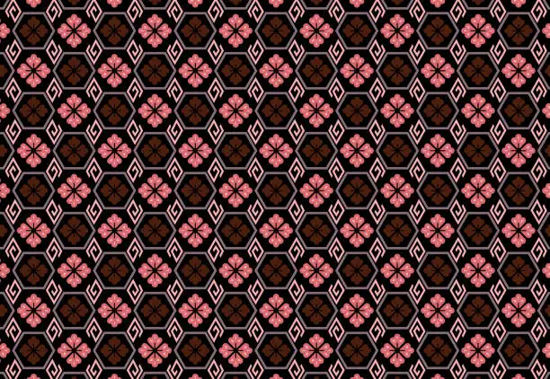 Vector illustration of PrintJapanese vector seamless patterns, Geometric shape cherry blossoms