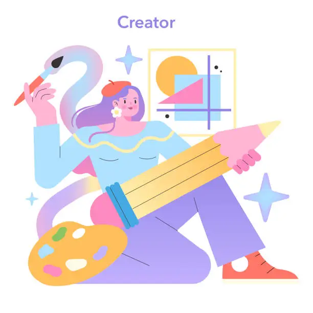 Vector illustration of Creator concept. Painterly flair in vector format.